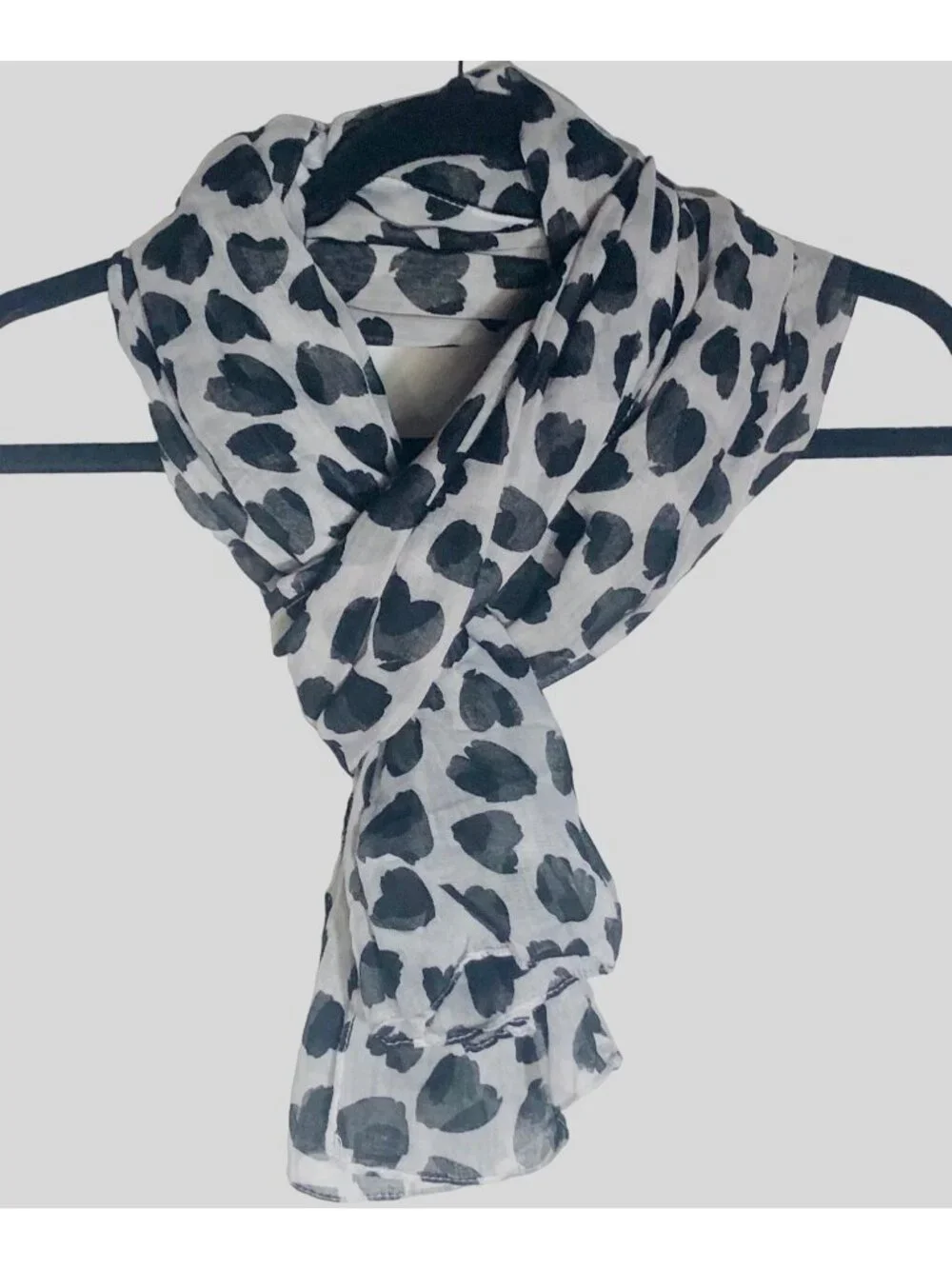Scarf wrap sheer hearts black white one size 76x28